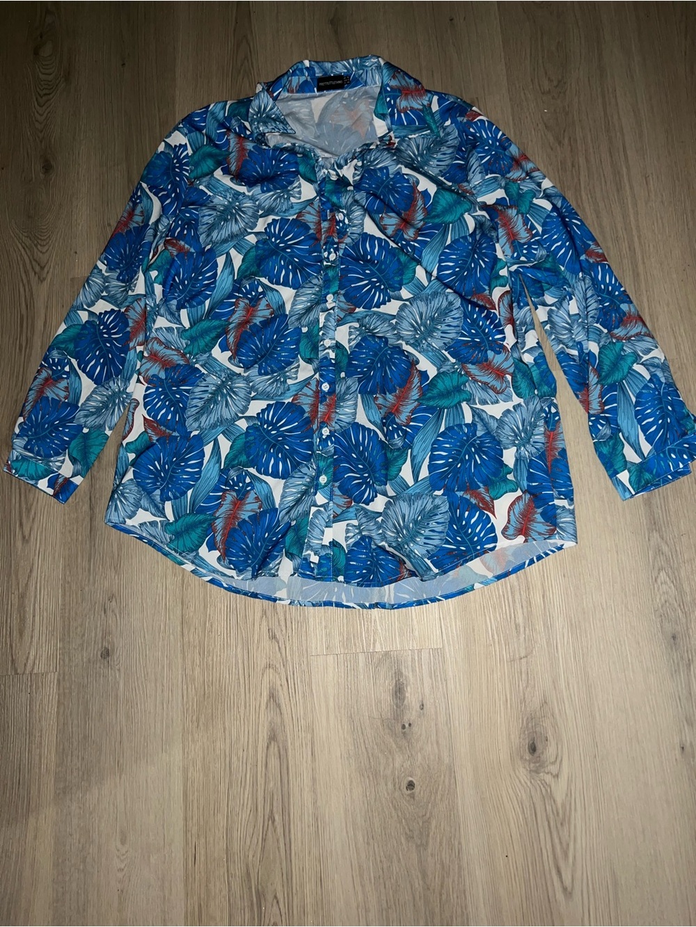 Pretty Little Thing Blue Palm Print Beach Shirt size 12